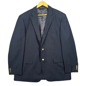 Alan Flusser Blazer Mens 46R Navy Blue Excellent Gold Crest Button Sport Coat